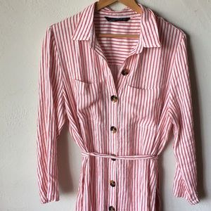 Long button up red and white stripped sun dress